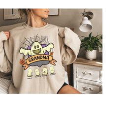 halloween sweatshirt for grandma, custom grandkids name halloween sweatshirt, halloween sweatshirt with grandchildren na