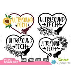 Ultrasound Tech Floral Svg,Ultrasound Probe Heart Svg,Silhouette,Nurse Svg,Medical Svg,Cut Files For Cricut,Silhouette,Dxf,Png,Eps