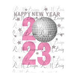 Happy New Year 2023 png, New Year Retro Disco ball png, Pink New Year png, Instant Download File