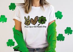 Peace Love St. Patricks Day Shirt Png, Shamrock leaf , Happy St. Patricks day Lucky Leopard Cheetah shamrock leaf  St. P