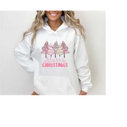 Pink Tree Christmas Sweater, Christmas Hoodie, Christmas Crewneck, Christmas Tree Sweatshirt, Holiday Sweaters for Women