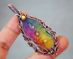 Rainbow Solar Quartz Pendant Copper Wire Wrapped Handmade Jewellery Quartz Gemstone Jewellery Gifts Items