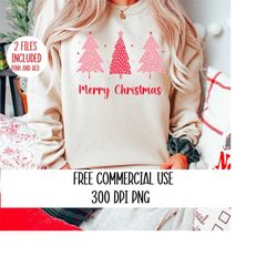 Merry Christmas Png, FREE COMMERCIAL USE, Pink Christmas Tree Png, Boho Christmas Png, Sublimation Png, Digital Download