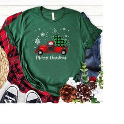 Merry Christmas Truck, Merry Christmas Buffalo Truck Tree Red Plaid Family Matching Shirt, Christmas Tree,Red Truck Shir