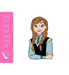 Anna Frozen Princess Layered SVG Cricut Cut File Silhouette Vector Artwork Instant Download Clip Art Sticker Print Digit