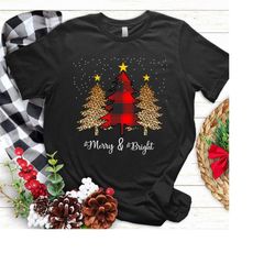 Merry and Bright Christmas Tree shirt, Leopard Plaid Christmas Tree Christmas Shirt, Christmas Tree t shirt,Christmas Tr