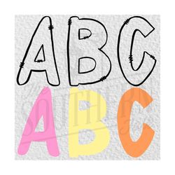Hand Drawn Alphabet Outlines With Fills, 26 PNG File, Sublimation Designs, Digital Download