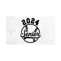 Sports Clipart: Black Baseball/Softball w/ 2024 in Varsity Type & Word 'Senior' w/ Baseball Style Swoosh - Digital Downl