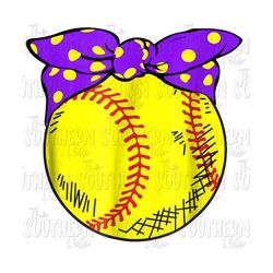 softball with purple bow png file, sublimation design, digital download, sublimation designs downloads, softball sublimation designs, png
