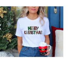 Ladies Merry Christmas Shirt, Women Christmas Shirt, Cute Christmas Shirt, Women Holiday Shirt, Leopard Print Christmas
