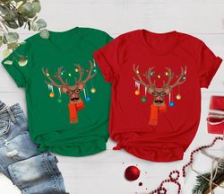 Womens Reindeer Wearing Shirt PNG, Winter Holiday, Moustache Lights Ugly Christmas Shirt PNG, Santa T-Shirt PNG, Funny X