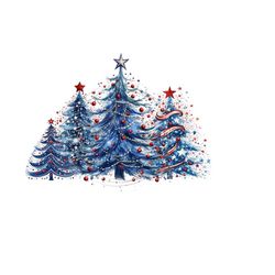 Holiday Blue Christmas Tree PNG for Sublimation - Patriotic Christmas Tree Clipart - Digital Download