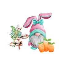 Digital Download PNG file-Easter Clipart-Easter Gnome PNG-'Carrot Patch' sublimation-Gnome PNG download- Easter sublimation - Gnome clipart