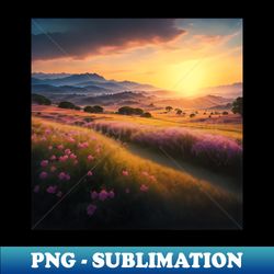 An Enchanting Summer Tableau Where A Vibrant Sunset Blankets The Landscape In A Golden Light Ai Generated Art - PNG Sublimation Digital Download - Perfect for Sublimation Art
