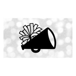 Sports Clipart: Black Cheerleader Megaphone with Pom Pom Outline for Cheer, Cheering, Cheerleading, Poms - Digital Downl