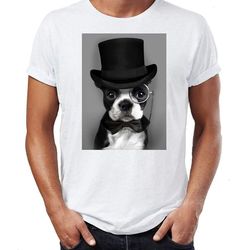 Fashion T Shirt Boston Terrier In Spectacle Top Hat Unisex Ideal Christmas Xmas Gift T-Shirt