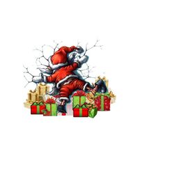 Christmas PNG - Santa Fell Off The Rooftop - Presents, Snow - Holiday Sublimation Design - Funny Digital Download