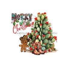 Cactus Christmas Tree, Western themed PNG Sublimation-Christmas Cowboy Boots- Quote 'Merry Christmas' - Sublimation Design-Digital Download