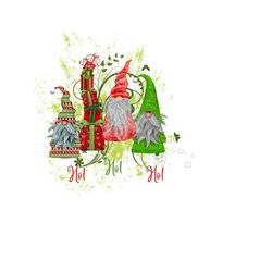 Gnome Santa's Elves Sublimation PNG - 'Ho! Ho! Ho!' text - Stacked Christmas Presents - Digital Download