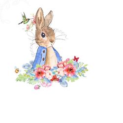 Peter rabbit PNG, flower clipart, bunny sublimation download, Peter Rabbit clipart, bunny sublimation graphic, floral PNG, rabbit waterslide