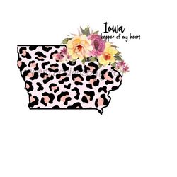 Iowa state map, Keeper of my Heart clip art, PNG, instant download, sublimation graphics, Iowa PNG, Leopard sublimation, pink design