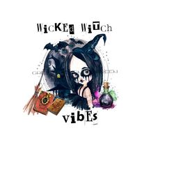 Sassy Goth Girl Clipart - 'Wicked Witch Vibes' - Potions, Haunted House, Broomstick, Spells, Black Moon - Sublimation PNG - Digital Download