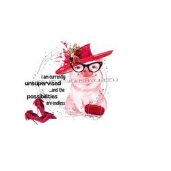 Whimsical Chic Pig Sublimation PNG - 'Unsupervised' Quote - Power Red Accessories - Digital Download