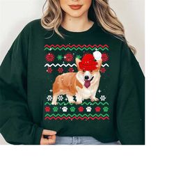 Corgi Christmas Ugly Sweater Style Dog Xmas Gift T shirt, Funny Christmas Corgi Shirt, Corgi Christmas Tree Lights Shirt