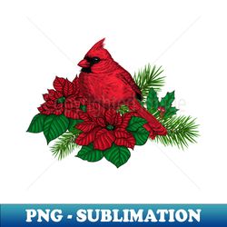 Red Cardinals on Christmas decoration - Vintage Sublimation PNG Download - Create with Confidence