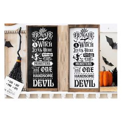 A witch lives here with her little monsters svg, Farmhouse Halloween SVG, Rustic Halloween svg, Farmhouse Halloween sign