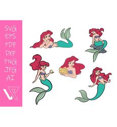 Ariel Little Mermaid  Layered SVG Cricut Cut File Silhouette Vector Artwork Instant Download Clip Art Sticker Print Digi