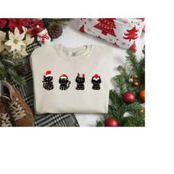 Christmas Black Cat Sweatshirt, Meowy Christmas Shirt, Christmas Lights Cat Sweater, Christmas Gifts for Cat Lovers, Chr
