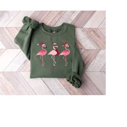 Christmas Flamingo Sweatshirt, Tropical Christmas Flamingo Shirt, Christmas Gifts, Pink Flamingo Shirt, Christmas Crewne