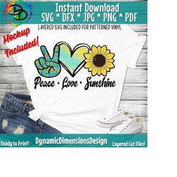 Peace Love Sunshine svg, sunflower svg, Peace Love SVG, Heart svg, Sunflowers, Flower, File pdf, jpg, png Cameo, cricut svg, silhouette svg