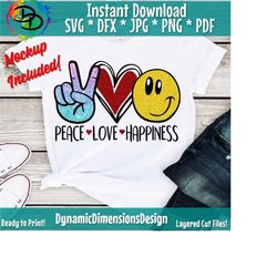 Peace Love Happiness svg, face svg, Peace Love SVG, Heart svg, Happiness, Love, Kindness, jpg, png Cameo, cricut svg, silhouette svg