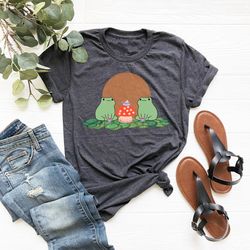 Frogs Drinking Tea Mushroom Shirt PNG, Frogs With Mushroom Shirt PNG, Mushroom Shirt PNG,Frogs Lovers Cottagecore Aesthe