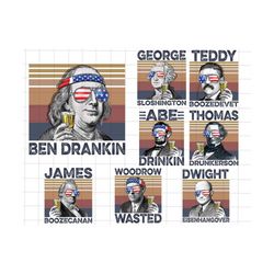Vintage U.S President Drinking Bundle Png, Independence Day Png, Funny Fourth Of July, America Flag Png, USA Patriotic Png, 4th Of July Png