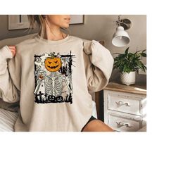 Pumpkin Skeleton Halloween Sweatshirt, Pumpkin Face Shirt, Happy Halloween T-shirt, Halloween Gifts, Skeleton Shirt, Hal