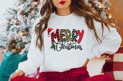 Merry Christmas Buffalo Plaid SweatShirt Png, Christmas Crewneck SweatShirt Png, Christmas Sweater, Women Christmas Shir