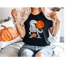 Dinosaur Halloween Shirt - Halloween Spooky Shirt – Dinosaur Skeleton Shirt – T-Rex Pumpkin Shirt – Funny Halloween Shir
