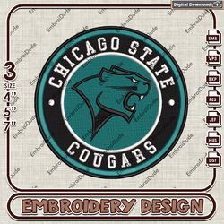 NCAA Logo Embroidery Files, NCAA Chicago State Embroidery Designs, Chicago State Cougars Machine Embroidery Design