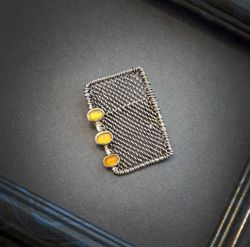 Patch brooch, brooch with amber,  sterling silver brooch