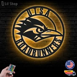 UTSA Roadrunners Metal Sign, NCAA Logo Metal Led Wall Sign, NCAA Wall decor, UTSA Roadrunners LED Metal Wall Art