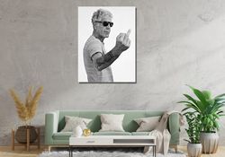 Anthony Bourdain Middle Finger Ready To Hang Canvas,Anthony White Vintage Photo,Anthony Bourdain Print, Kitchen Decor,An