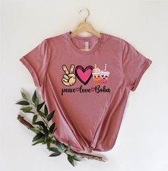peace love boba shirt, kawaii bubblet shirt, cat lovers t-shirt, boba milk tea graphic tees, bubble tea lover gift, pet