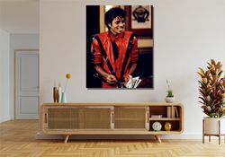 Michael Jackson Red Jacket Ready To Hang Canvas,Michael Jackson Music Poster Canvas Wall Art Family Decor,Jackson Home D