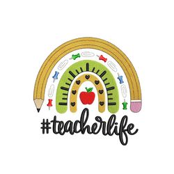 Teacher Rainbow Embroidery Design, Back to School, Teacher Gift Embroidery File, 4 sizes, Instant Download