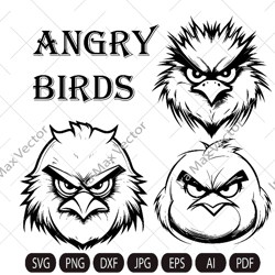 Cartoon Birds SVG Bundle,Angry birds svg, Bird Silhouette, Angry birds cut files, kids birds svg, Birds children svg, Ch