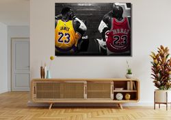 Michael Jordan and Lebron James Ready To Hang Canvas,NBA Legends Print,Wall Art Design for Home & Office Decoration,Lebr