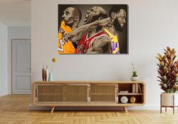 Kobe Bryant, Michael Jordan, LeBron James Digital Print Canvas,Canvas Ready to Hang, Living Room Canvas, Game Room Canva